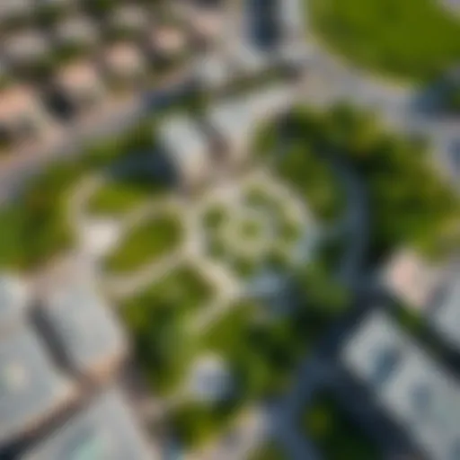 Aerial view of Yas Gateway Park North showcasing its lush greenery and modern design.