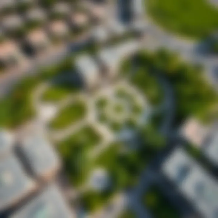 Aerial view of Yas Gateway Park North showcasing its lush greenery and modern design.